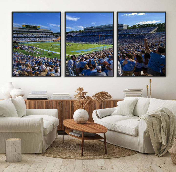 A University of North Carolina Tar Heels football stadium print on canvas.