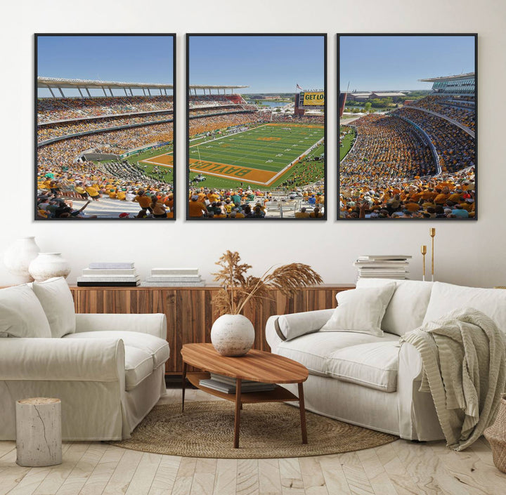 A high-res canvas captures a panoramic view of Waco McLane Stadium.