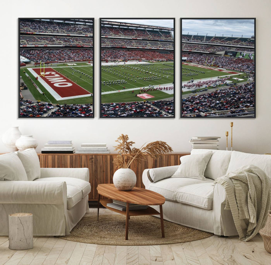 Aerial view wall art of Lincoln Financial Field during a Temple Owls game.