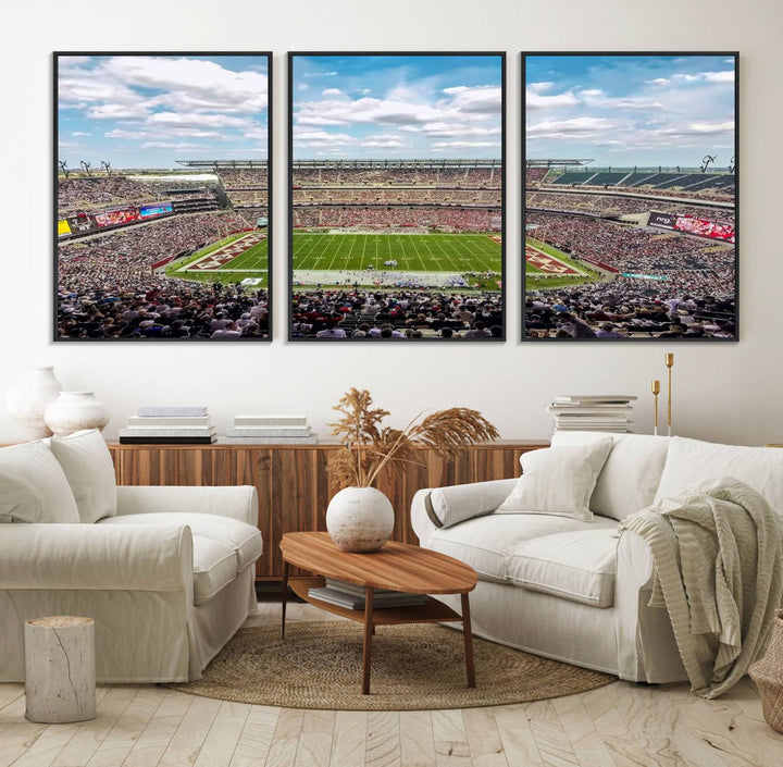 The Temple University Owls Athletics canvas print of a game at Lincoln Financial Field.