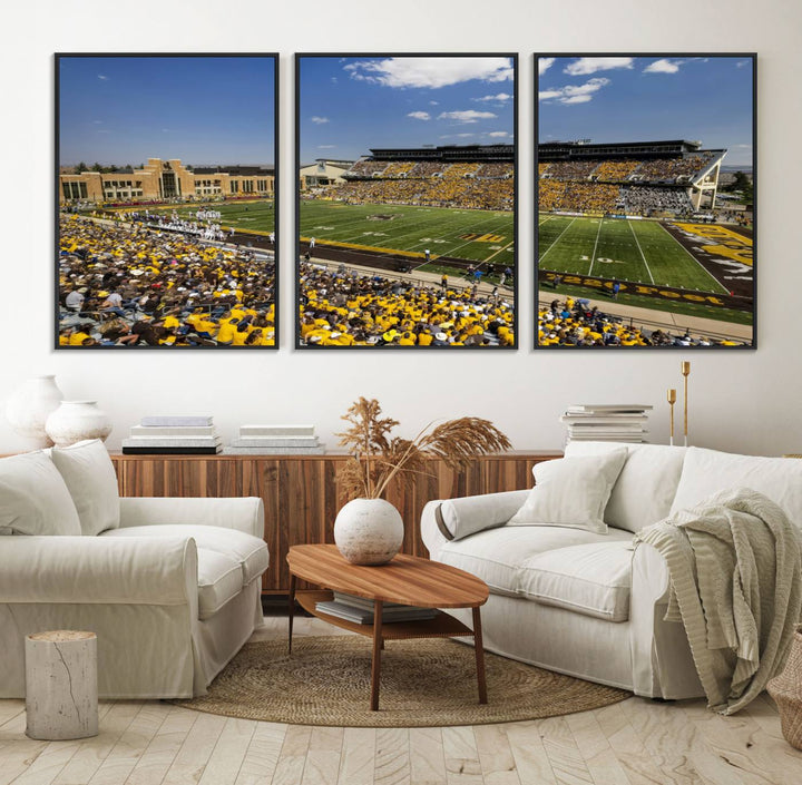 Aerial view of University of Wyoming Cowboys game at Jonah Field, perfect for a giclee canvas print.