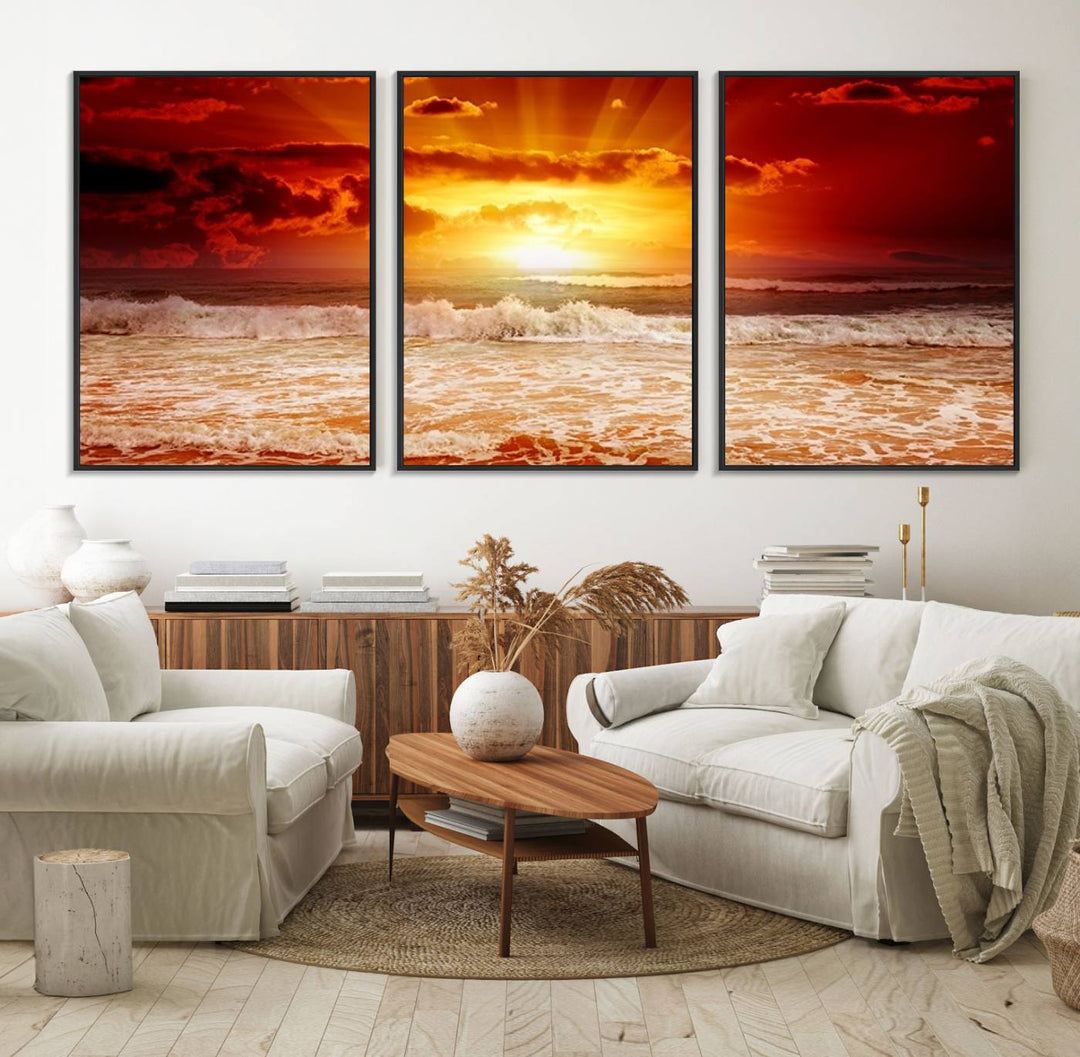 Museum-quality wall art titled Perfect Sunset Turns Sea and Sky to Red.