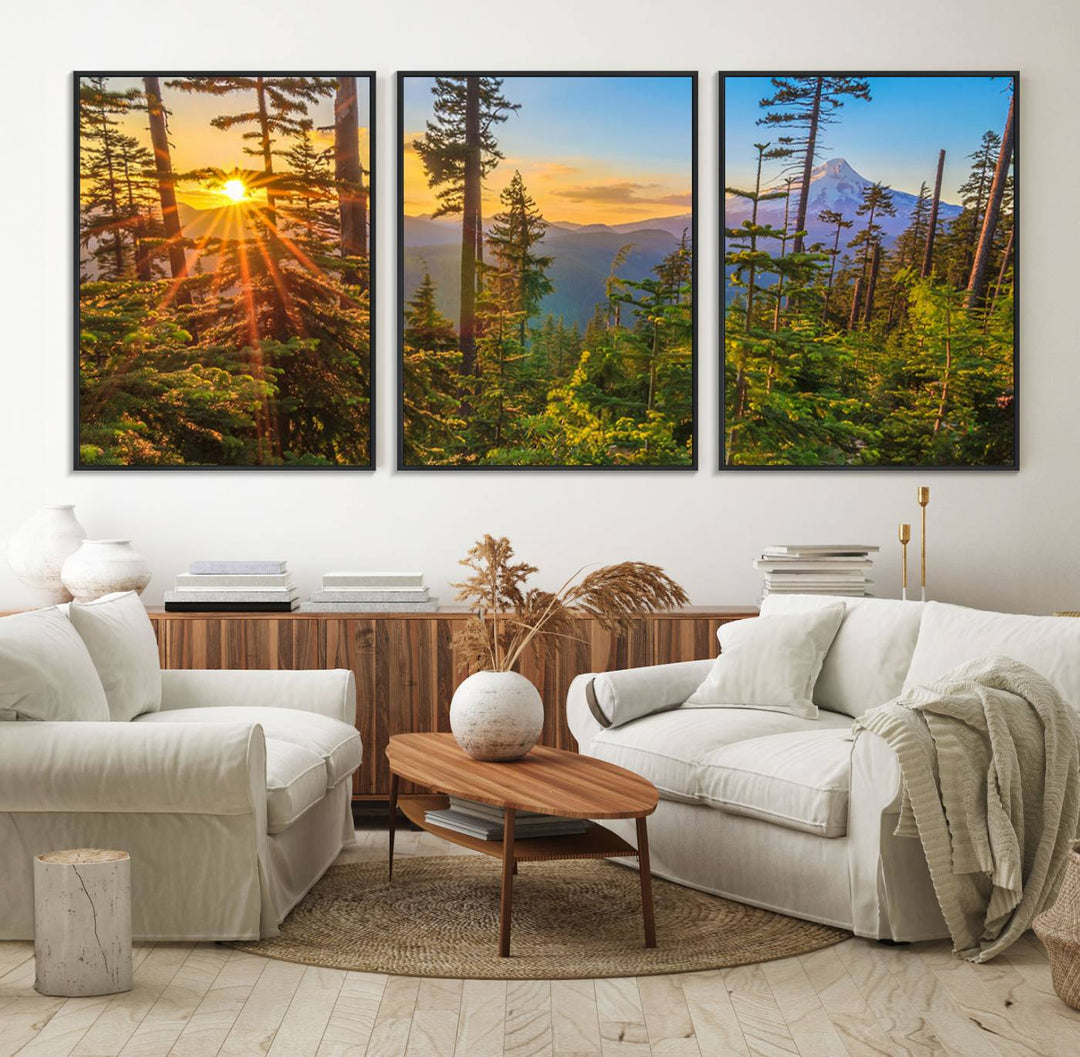 The kitchen features a Red Leaves on Trees landscape canvas print, perfect for nature lovers.