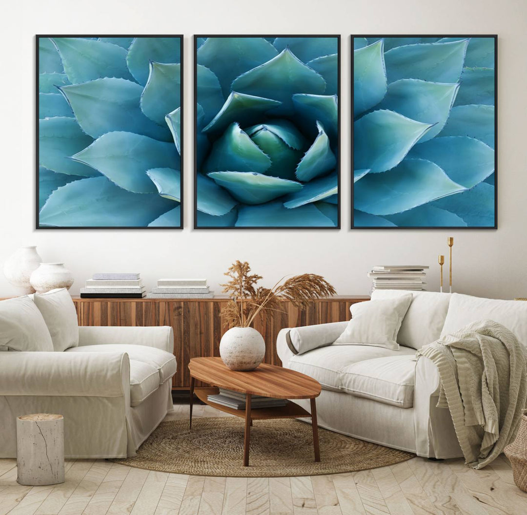 The Large Agave Succulent Canvas Wall Art is displayed on the wall.