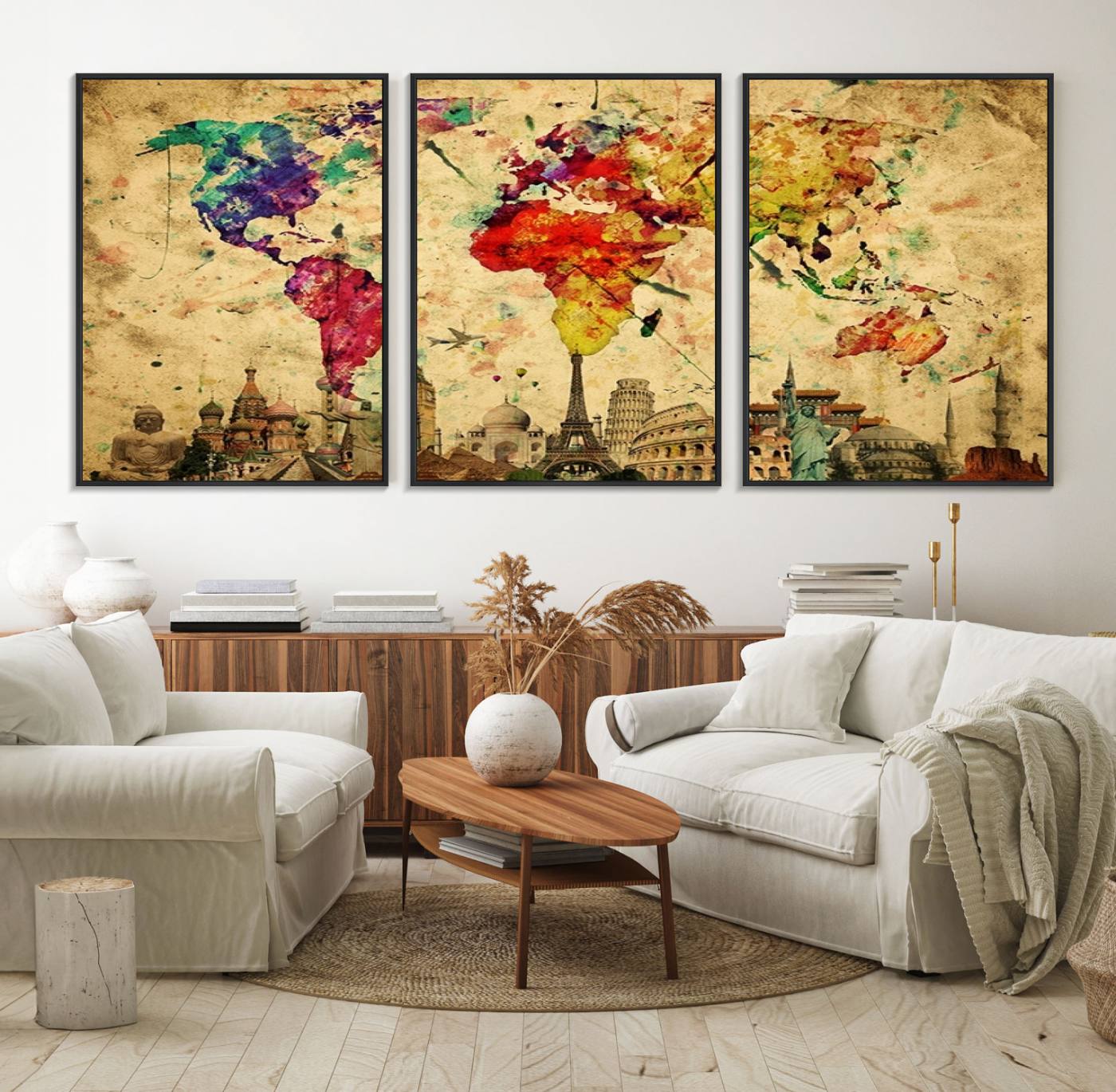 34595-MGV-FC-60X30-3P_Black-Push Pin World Map Canvas Print – Framed Travel Map Wall Art for Couples, Anniversary Gift, Modern Home or Office Decor