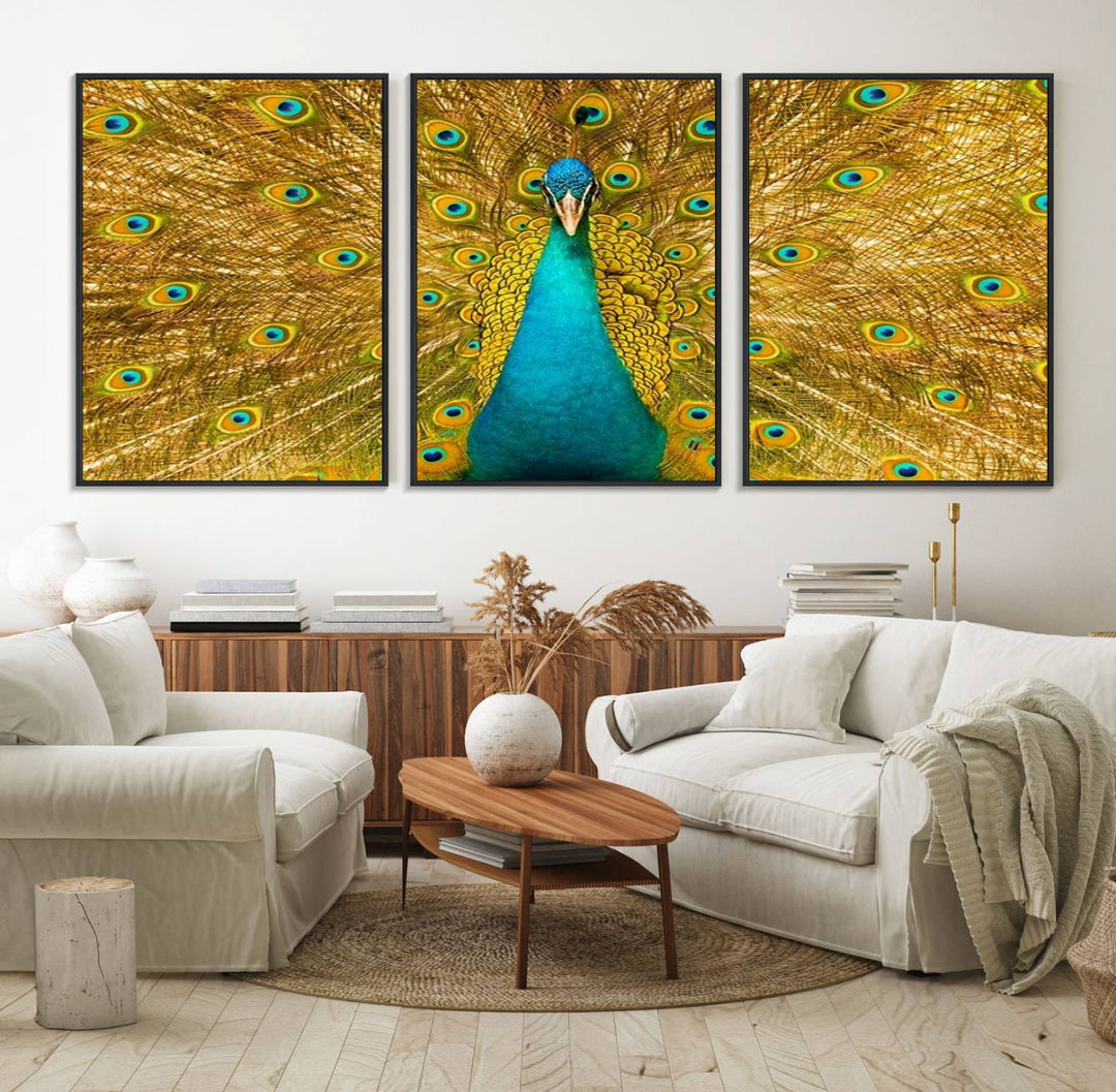 The Peacock Wall Art Canvas Print adorns a bright wall.