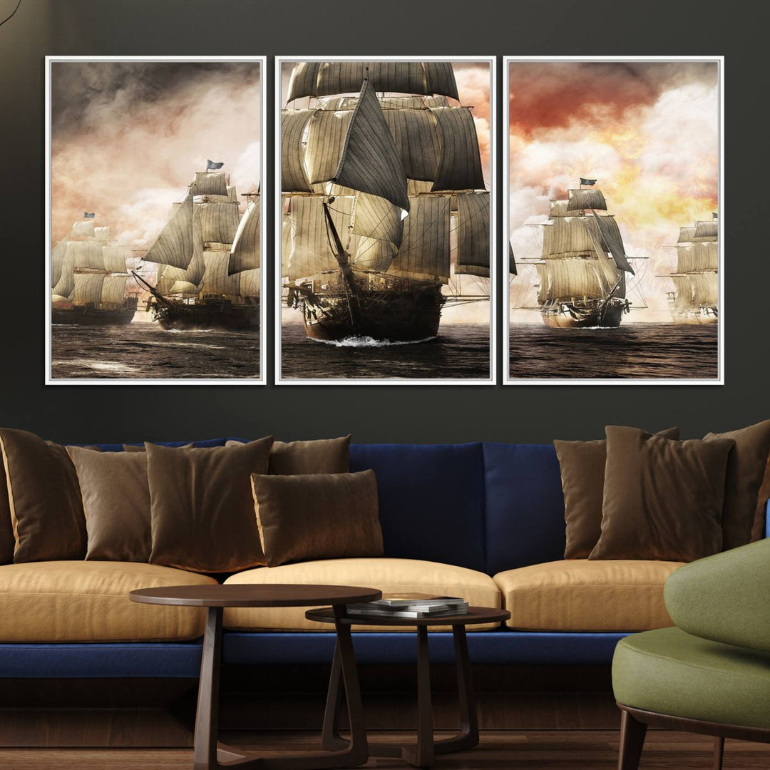 Pirate Fleet Canvas Print of ships at sea.