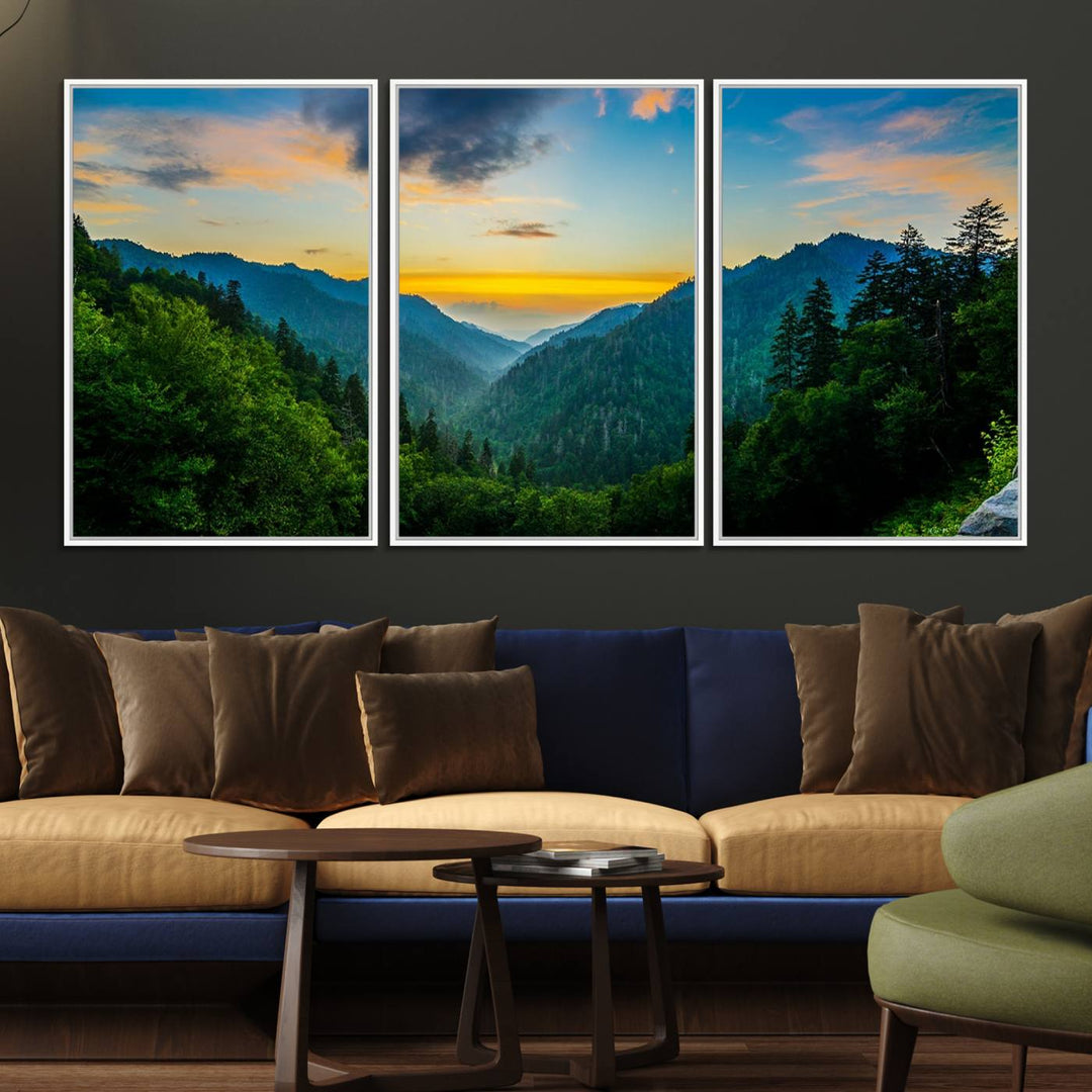 The Glamorous Landscape Canvas Wall Art is featured in the dining room.