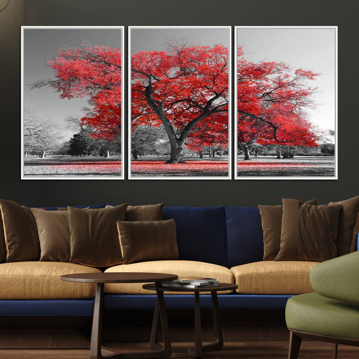 A Red Autumn Tree Canvas Wall Art Print of red leaves.