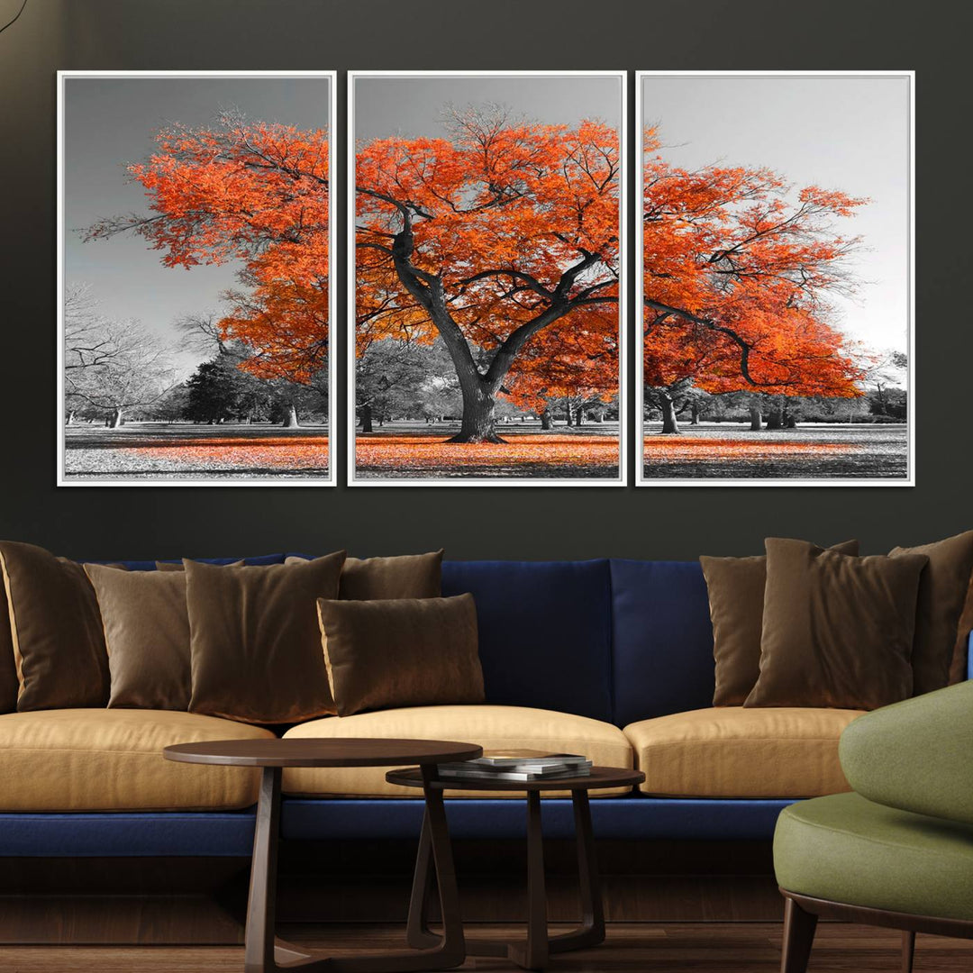 Orange Autumn Tree Canvas Wall Art Print: vibrant fall tree art on canvas.