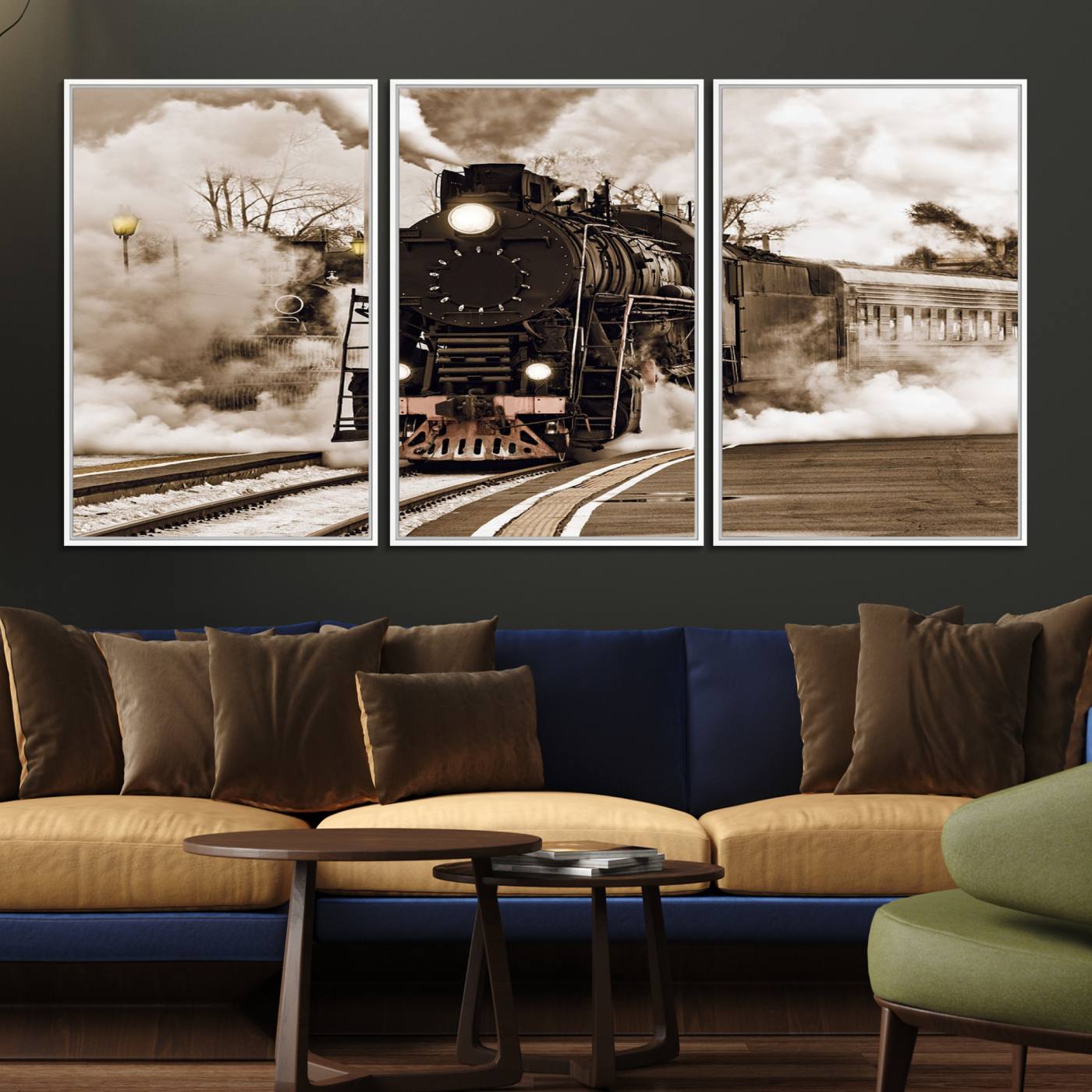 31136-MGV-FC-60X30-3P_White-Black Steam Train Canvas Wall Art Print Steam Locomotive Art Canvas