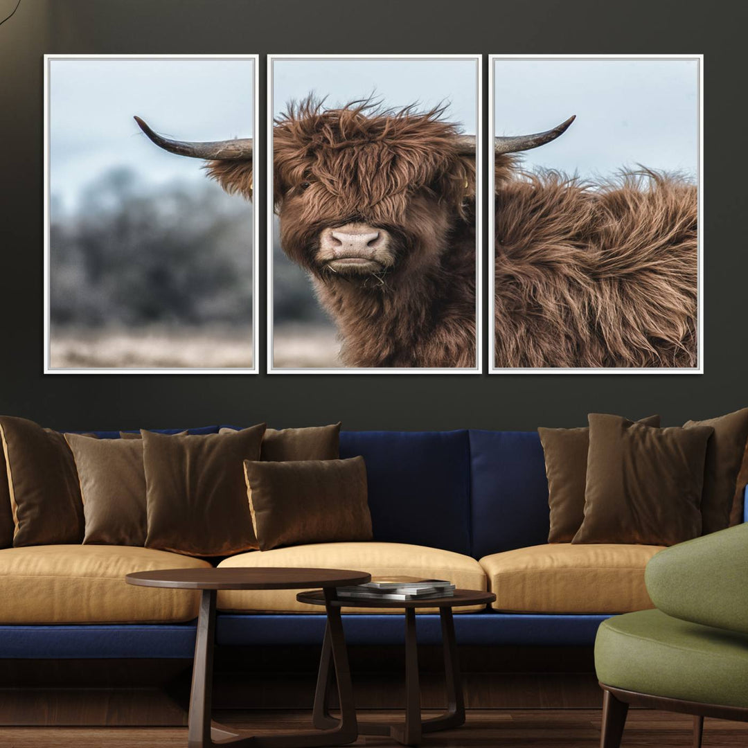 Fluffy Highland Cow Wall Art Canvas Print.