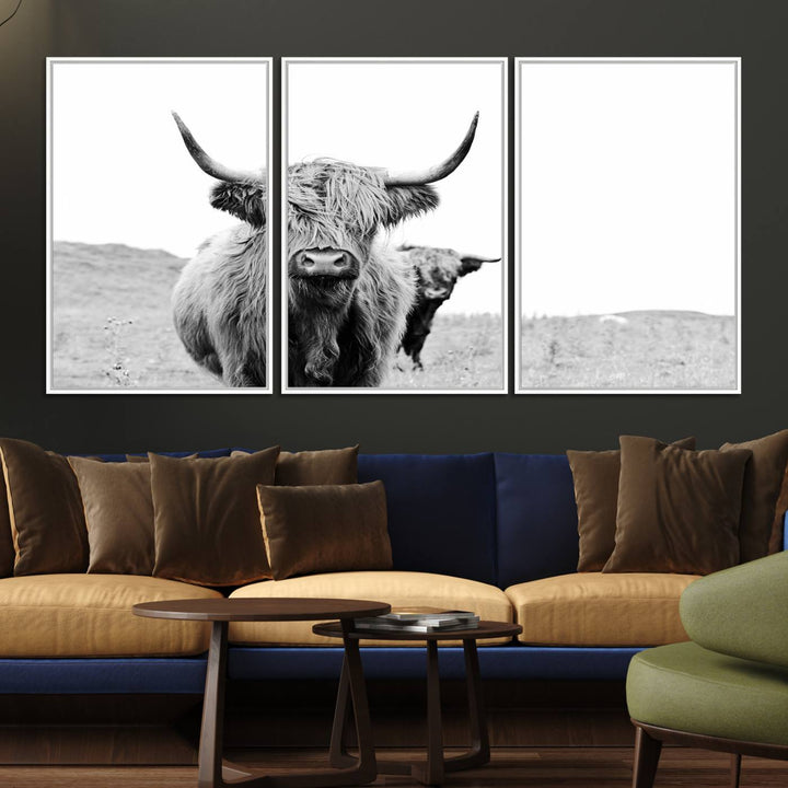 The Beautiful Highland Cow Canvas Wall Art is prominently displayed.