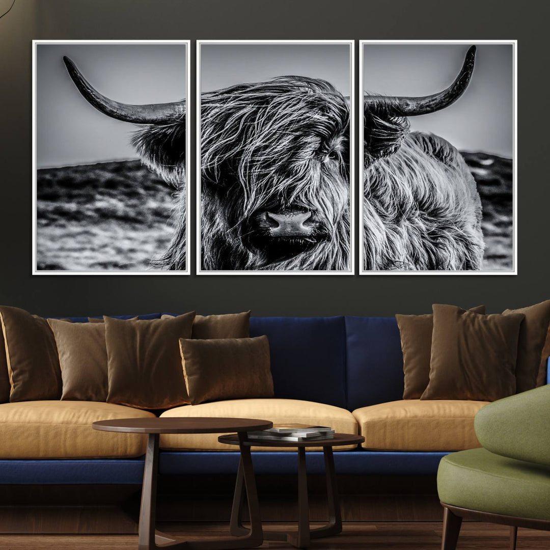 The Black and White Cow Wall Art Canvas Print is displayed.