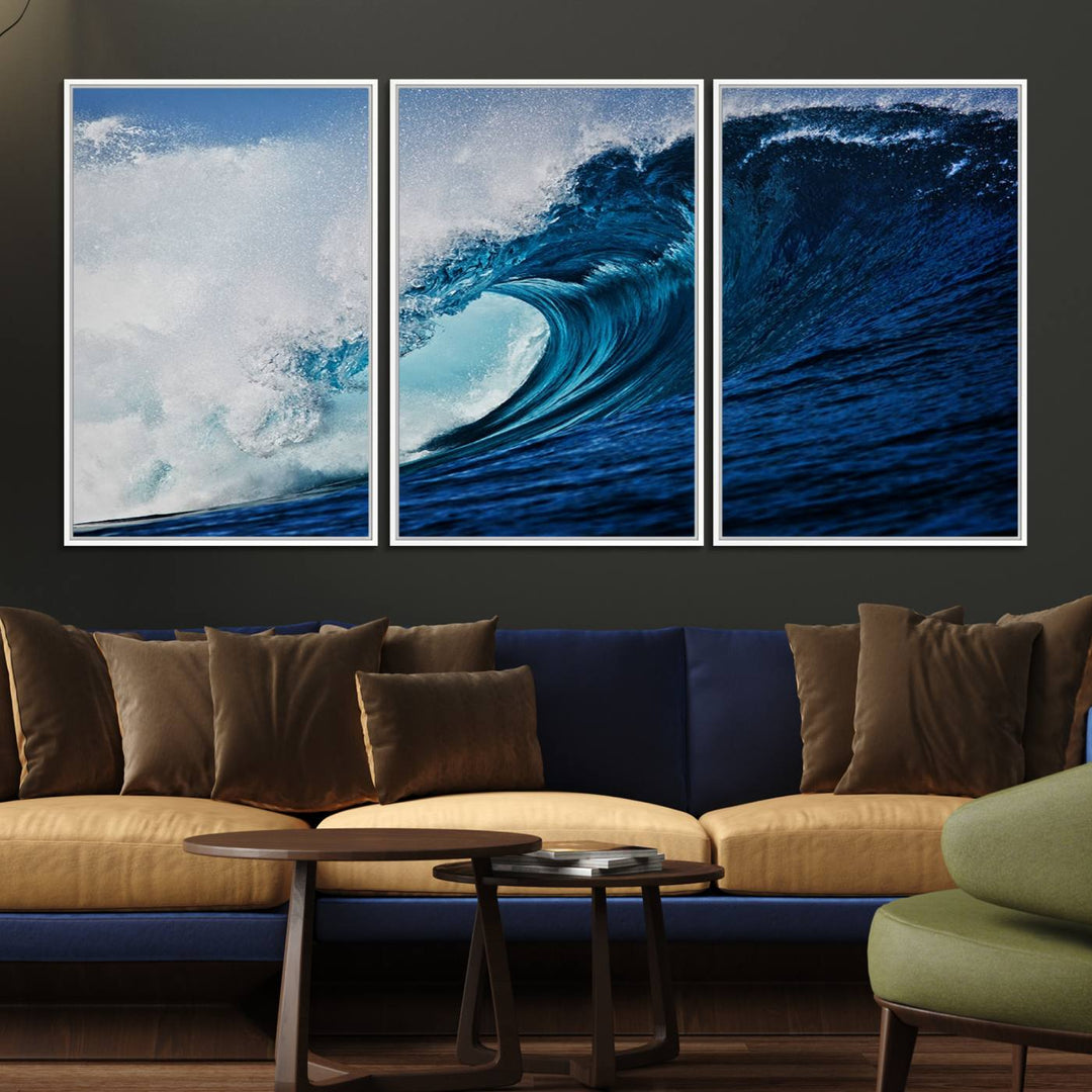 Ocean Wave at Sunset Canvas: A vibrant coastal art piece perfect for modern minimalist decor.