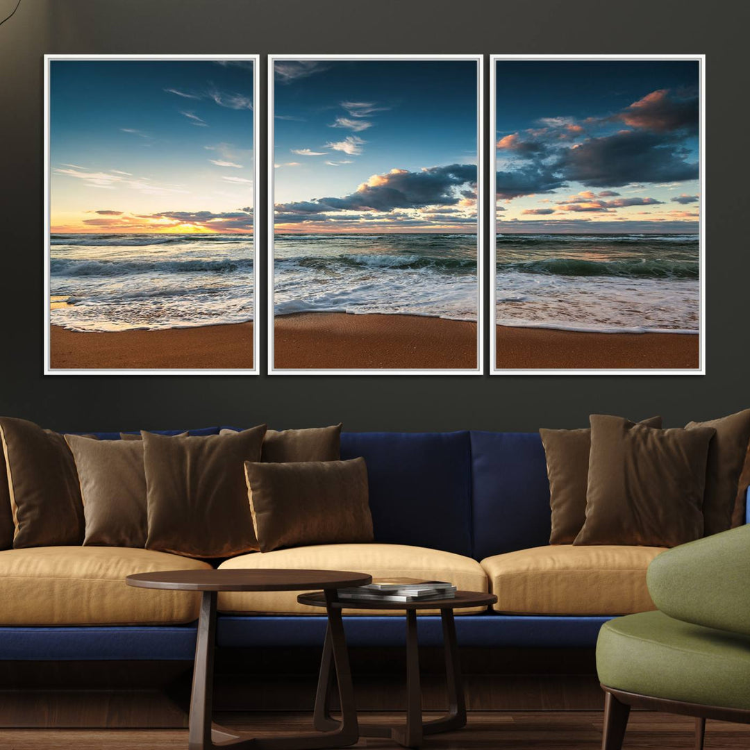 Ocean Beach Wall Art Canvas Print hangs prominently.