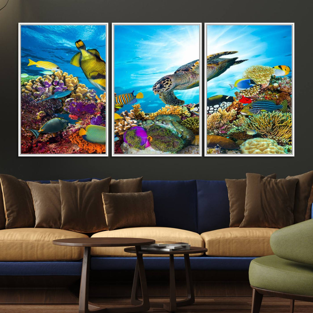 Aquatic Life Sea Turtles Fish Wall Art on canvas, perfect for adding a touch of marine beauty to your space.