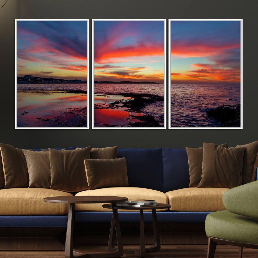 The Glorious Sunset on The Beach canvas print adorns the dining room.