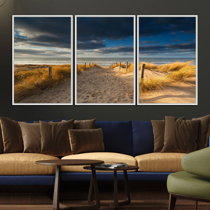 Museum-quality Ocean Beach Dark Clouds canvas print.