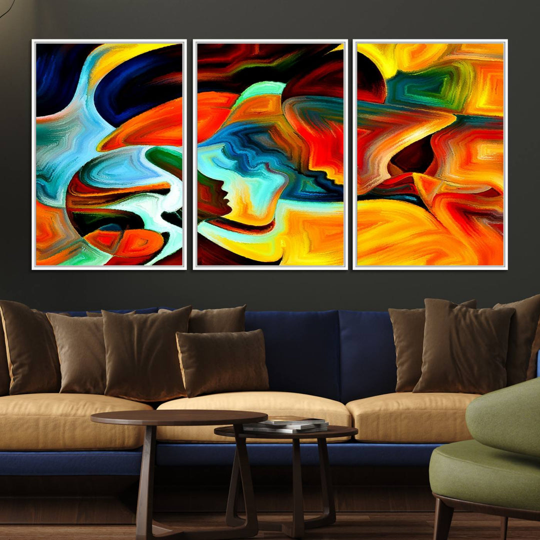 The kitchen wall features the Human Love Figures Abstract Wall Art Canvas Print.