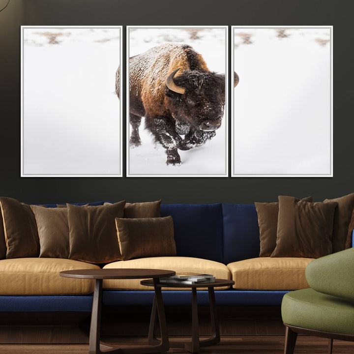 Bison Winter Wall Art Canvas Print for farmhouse decor.