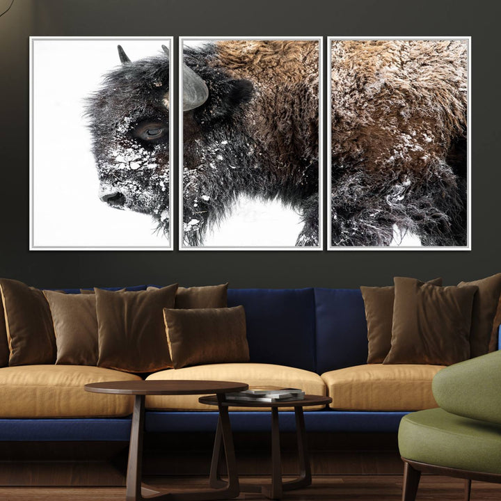 The American Bison Wall Art Print is prominently displayed on the wall.