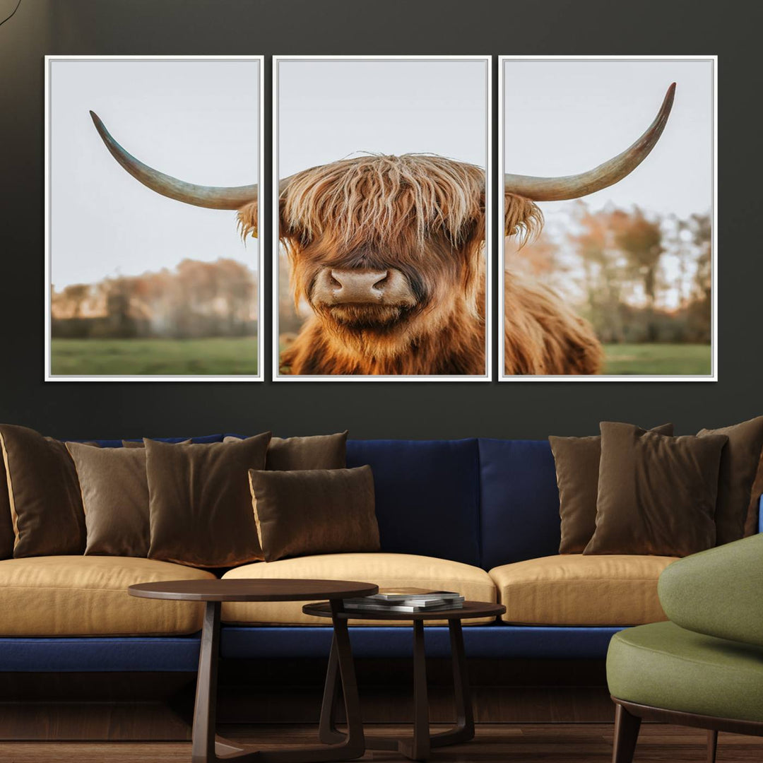 A dining room featuring a Highland Cow Animal Scottish Cattle canvas.