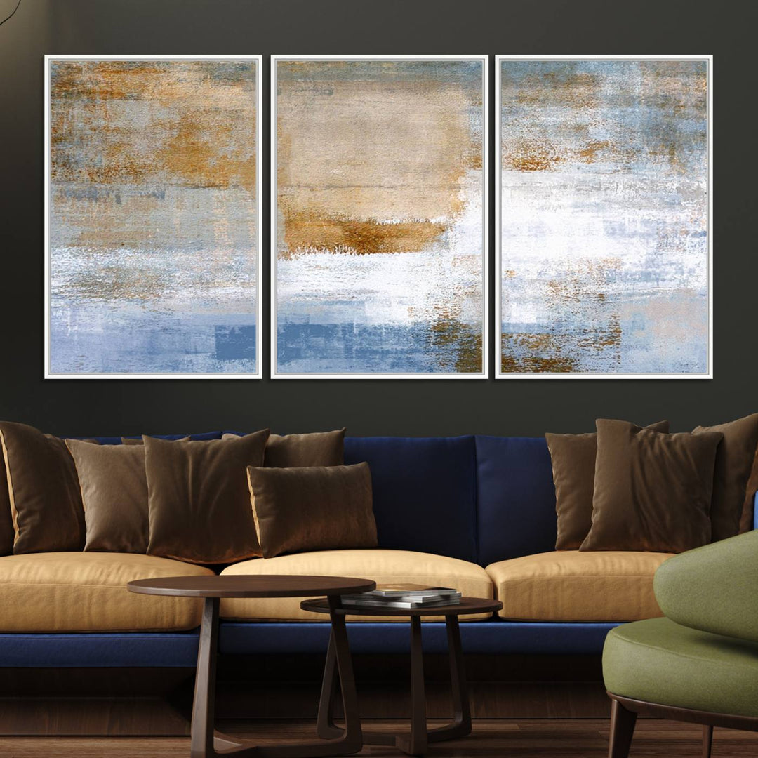 Blue Multi Panel Abstract Wall Art Canvas Print.