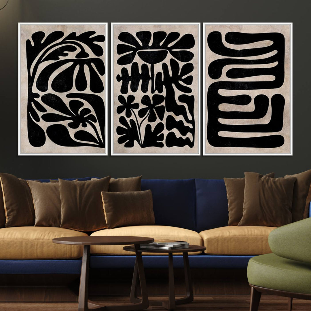 Canvas Print Wall Art Abstract Illustrs Art Boho features bold black patterns on a light background.