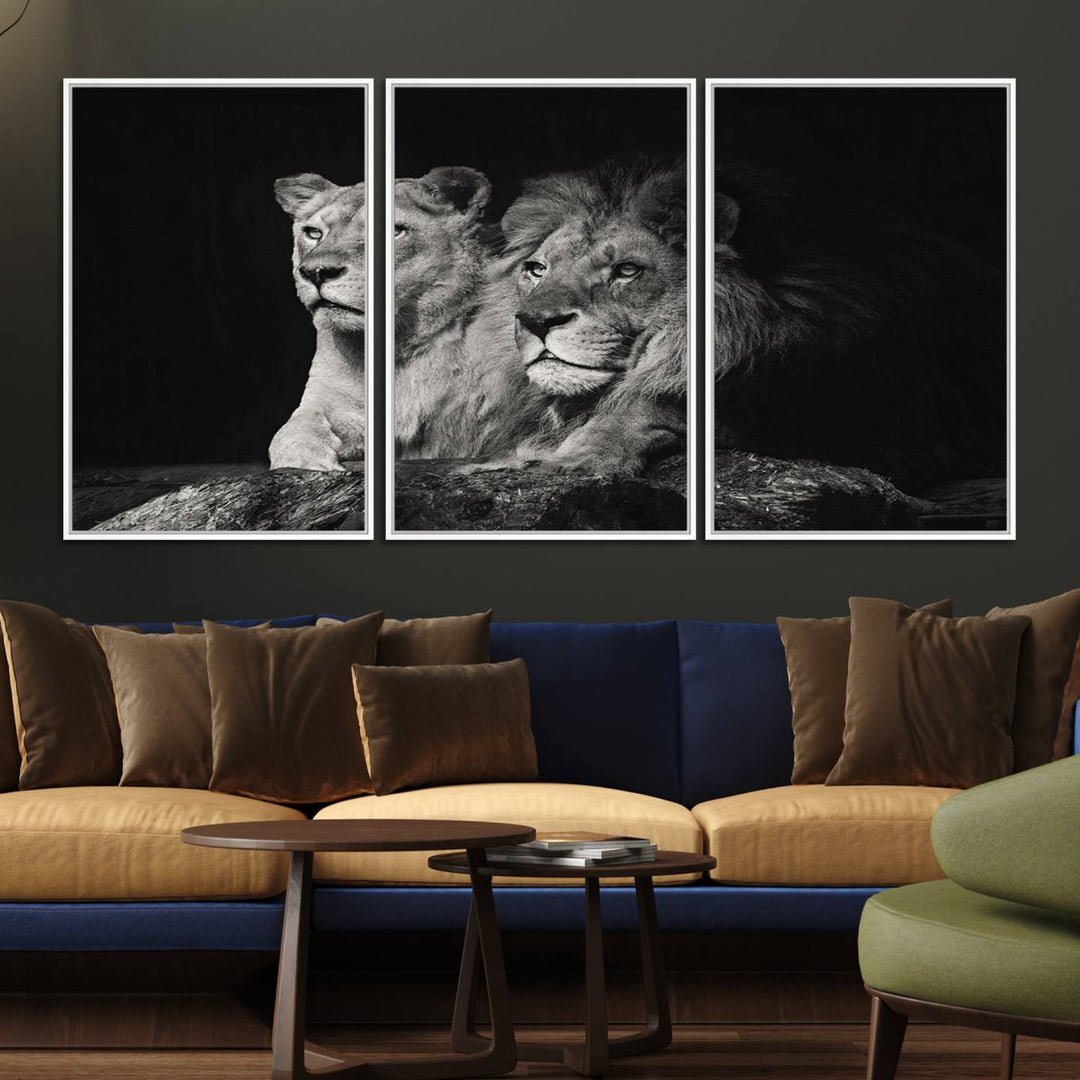 The Lion Couple Canvas Wall Art Print hangs prominently.