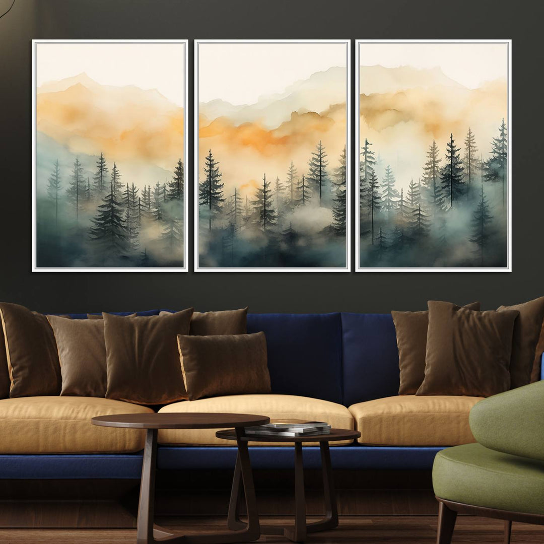 Abstract Forest Print - Mountain Wall Art showcasing a captivating design.