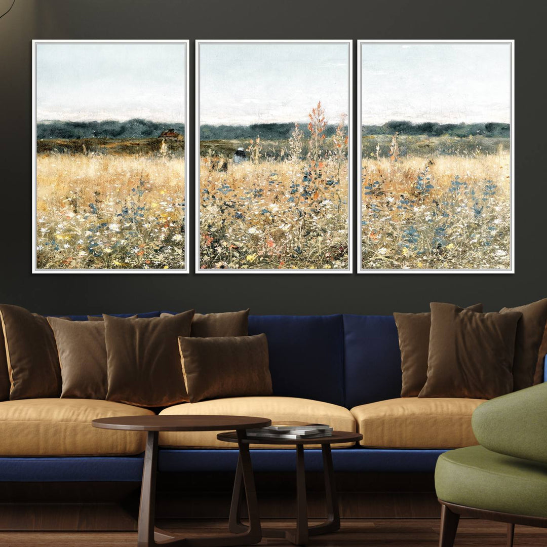 The Wildflower Field Wall Art adds a rustic touch to the space.