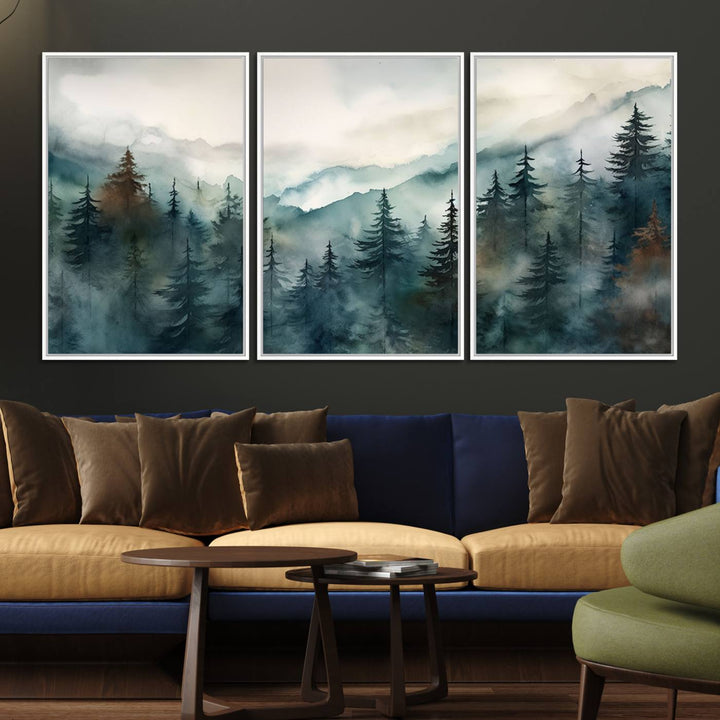 Serenity Forest Wall Art Canvas above the table adds a nature-inspired vibe to the space.