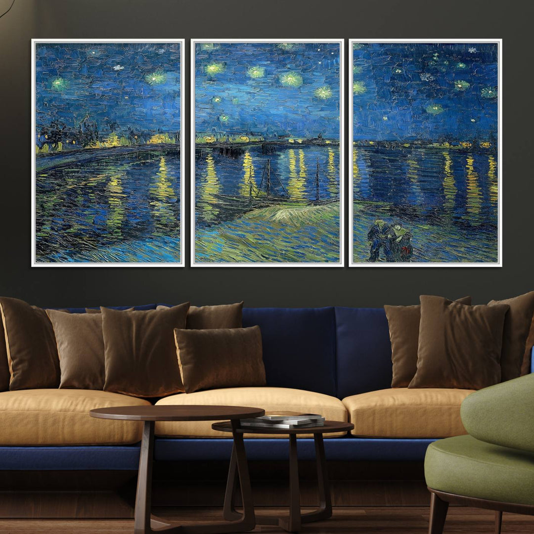 A Vincent van Gogh Starry Night over the Rhone canvas print is displayed on a porch.