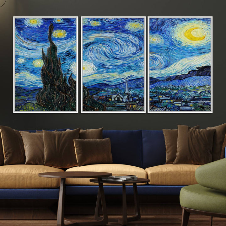 A canvas print of The Starry Night, offering museum-quality art, ready to hang.