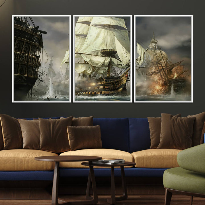 Featuring a dramatic Pirate Ship War Wall Art Canvas Print.