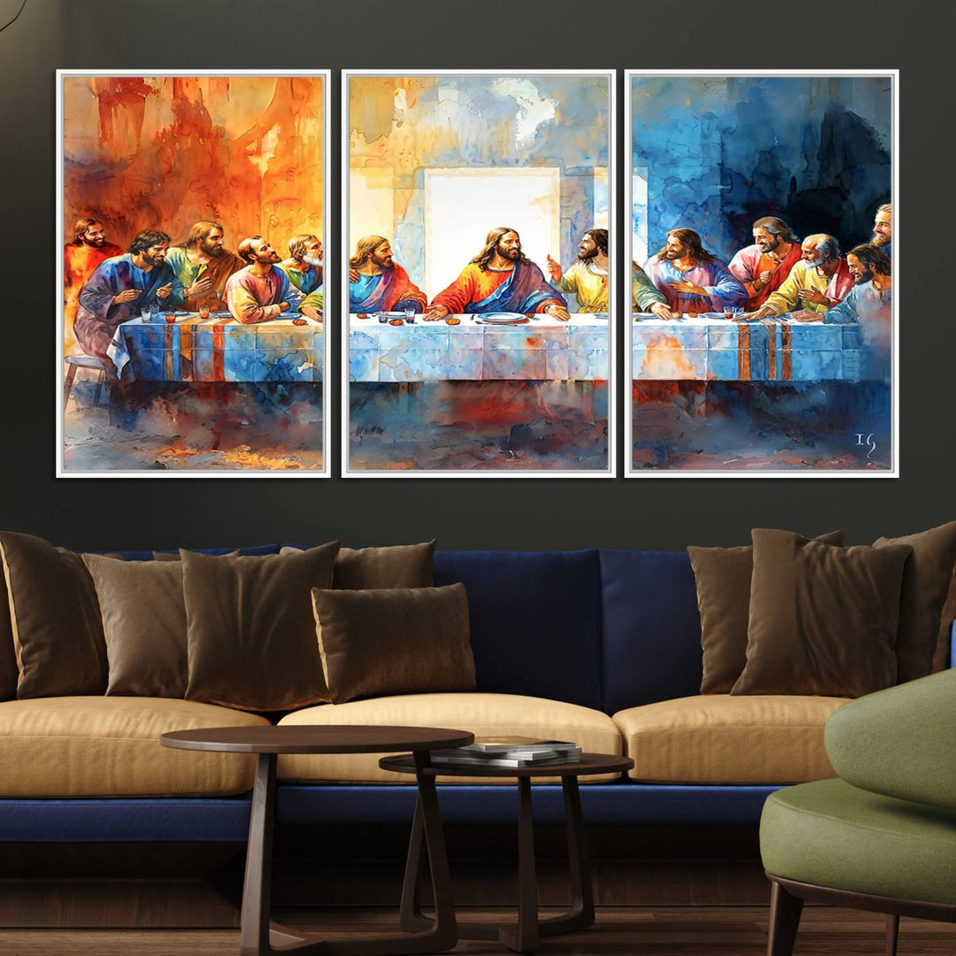 The Abstract Watercolor The Last Supper Wall Art with a gallery finish hangs prominently.