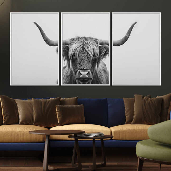 The Farmhouse Longhorn Wall Art Canvas Print adds rustic charm.