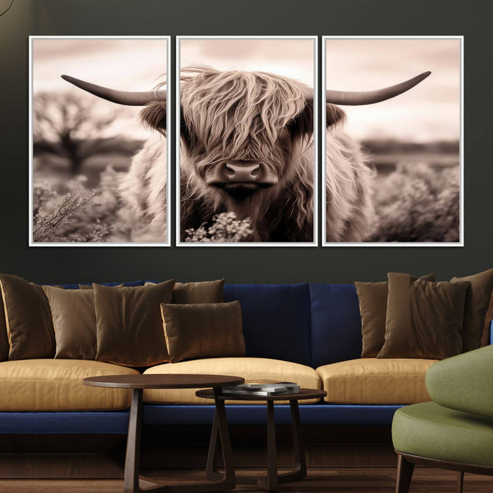 The Scottish Cow Longhorn Wall Art Canvas Print adds charm to the kitchen.