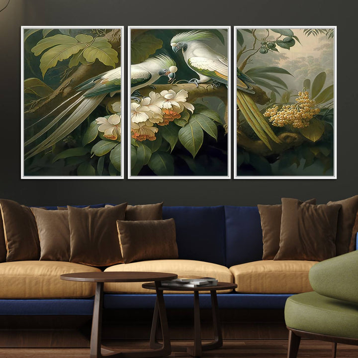 The Tropical Paradise Wall Art features a parrot in a lush forest.