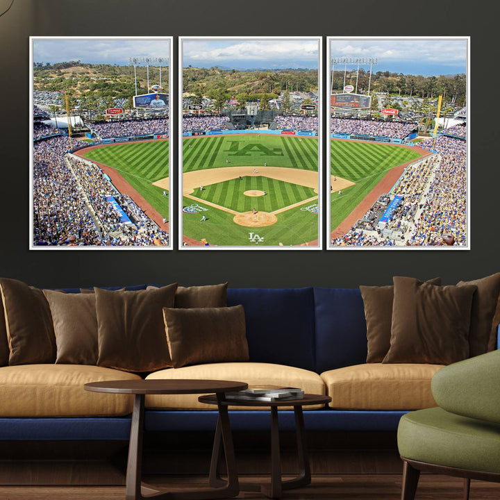 Aerial view of a sunny game day at Citi Field, captured in a 3-panel canvas print wall art.