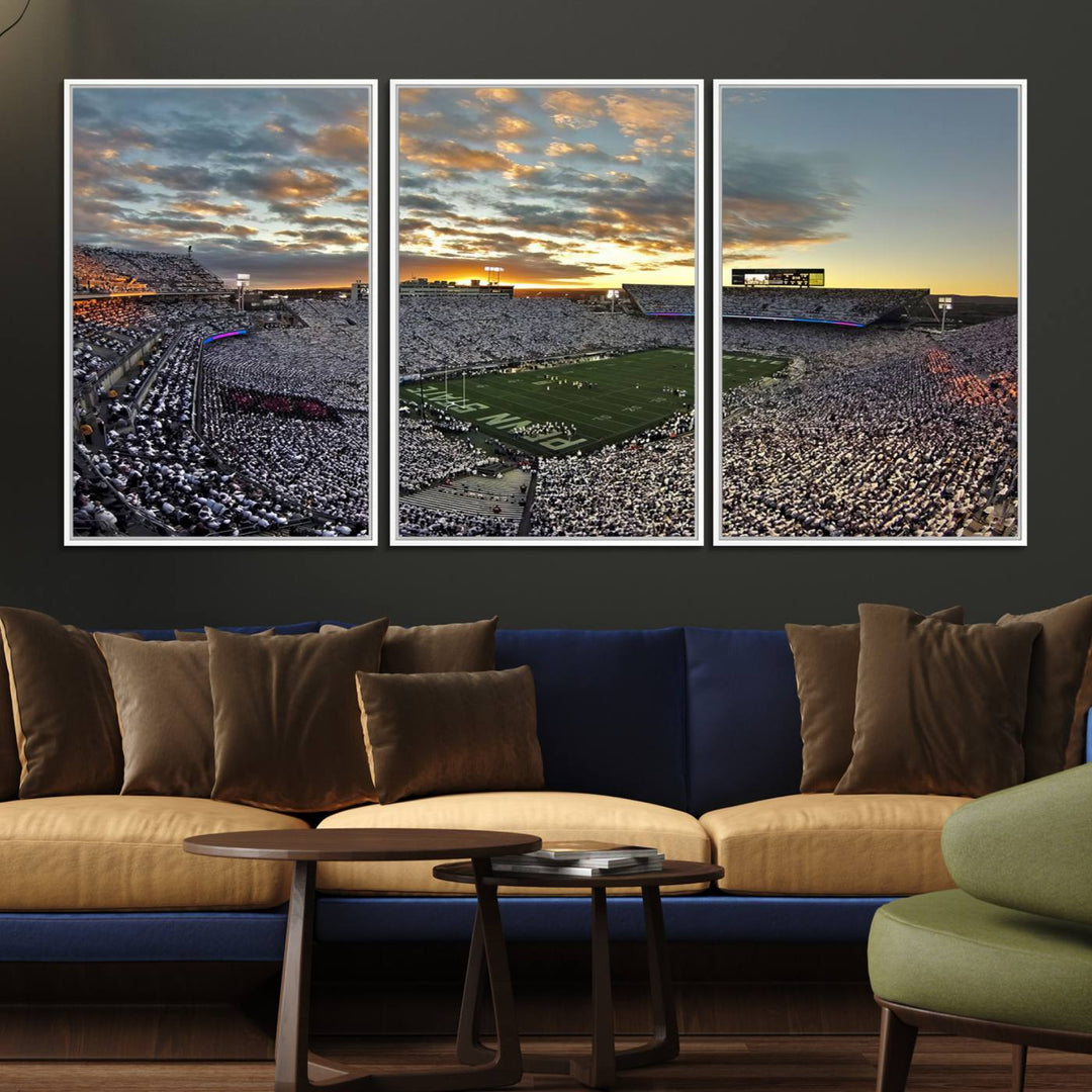 Enhance your dining area with team spirit by mounting the Beaver Stadium Wall Art, capturing sunsets in elegant style.