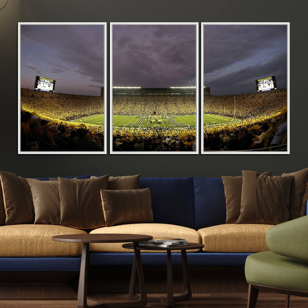 Michigan Stadium Wall Art Canvas Print of a night game by the Wolverines.