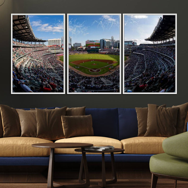 Truist Park Stadium Triple Canvas: Atlanta Braves Game Day Sky—Perfect Decor!.