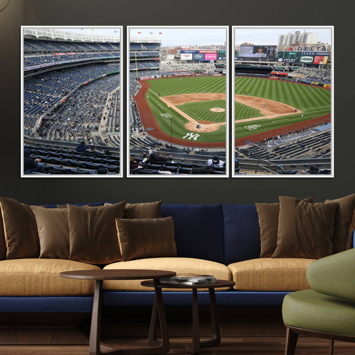 Aerial view of Yankee Stadium filled with fans, showcased on a New York Yankees Stadium Wall Art Canvas Print.