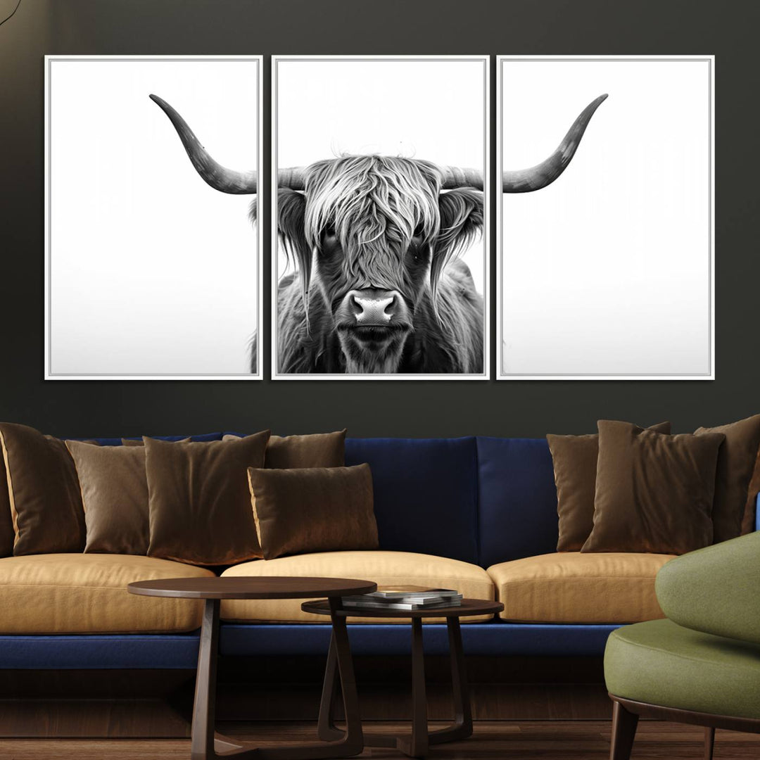 The Highland Wall Art Canvas captures minimalist farmhouse style with its black and white design.