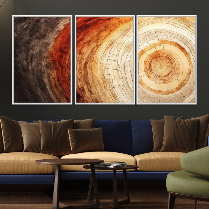 Contemporary living room featuring the Tree Ring Print on Canvas Wall Art.