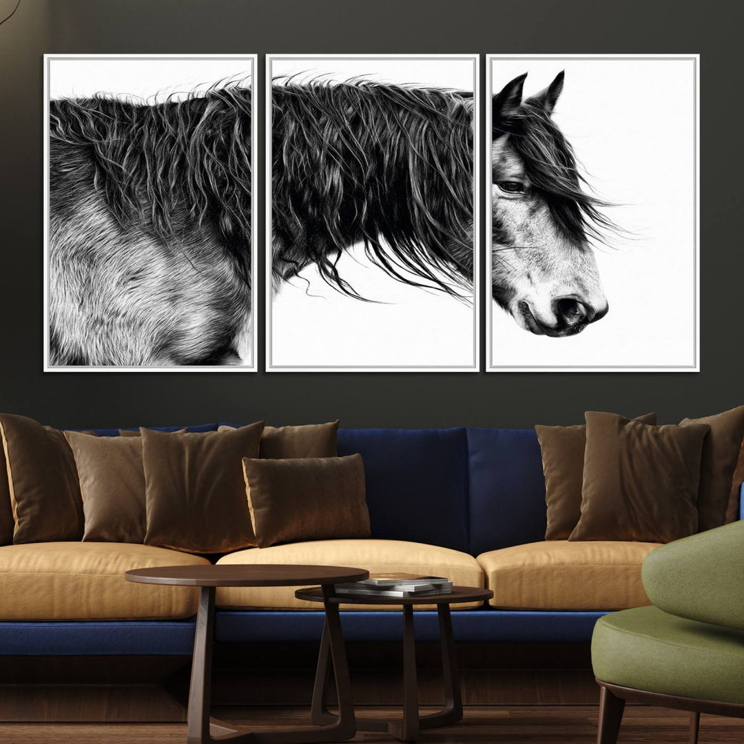 Black Horse Wall Art Canvas Print for farmhouse decor on the kitchen wall.