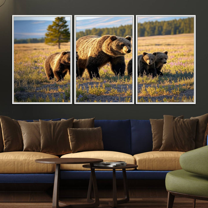 The Grizzly 399 in Wild Flowers wall art canvas print.