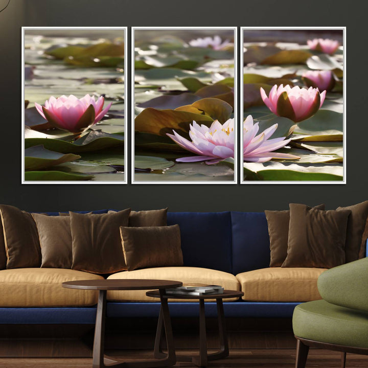 The dining room features the Water Lily Large Canvas Print.